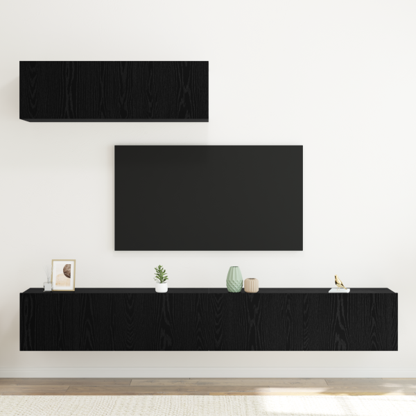 Set de Cabinet para TV de 3 piezas Montado en la Pared Roble Negro Madera Elaborada M 4