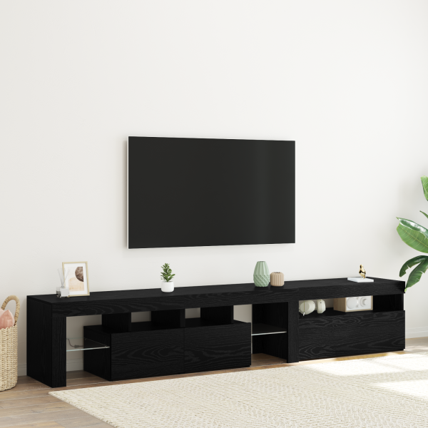 Muebles de TV  2 pcs con luces LED de roble negro y madera elaborada D