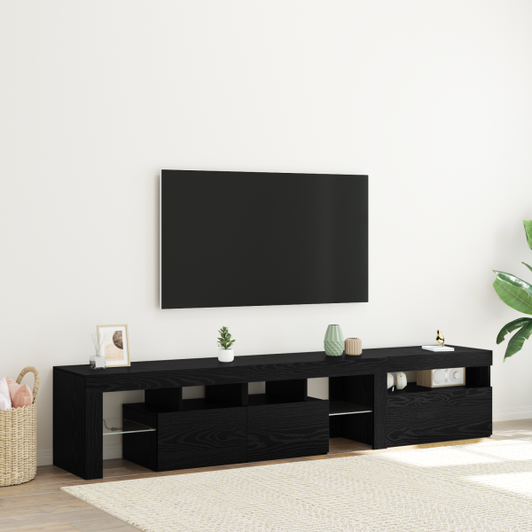 Muebles de TV 2 pcs con luces LED de roble negro y madera ingenierada D