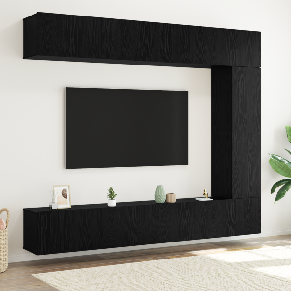 Juego de mueble para TV de 5 piezas montado en la pared de roble negro D