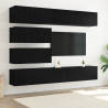 Conjunto de 6 Piezas de Cabinet de TV Montado en la Pared de Roble Negro de Madera Elaborada 1