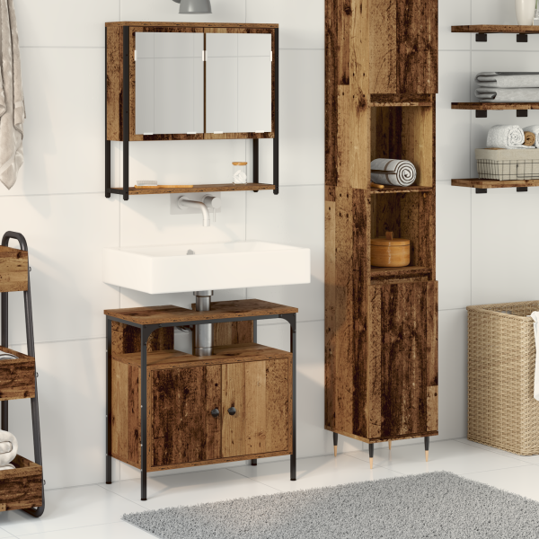 Mueble de baño con lavabo integrado de madera envejecida D