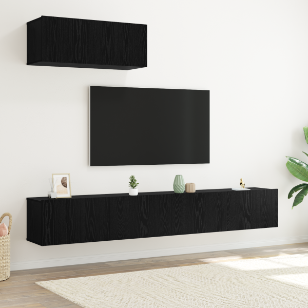 Juego de 3 muebles para TV montados en la pared de madera elaborada de roble negro D