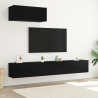 Juego de 3 muebles para TV montados en la pared de madera elaborada de roble negro 1