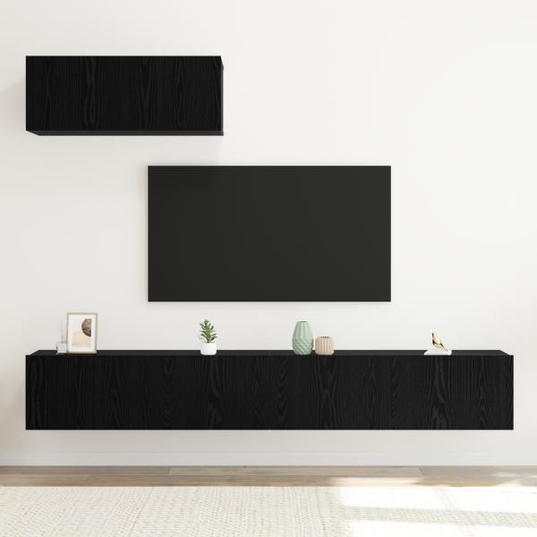 Juego de 3 muebles para TV montados en la pared de madera elaborada de roble negro M 4