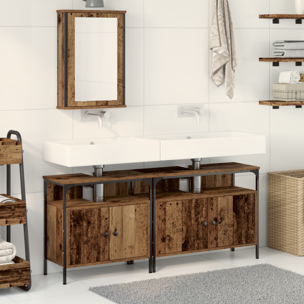Mueble de lavabo de baño con lavabo incorporado de madera vieja D