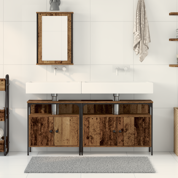 Mueble de lavabo de baño con lavabo incorporado de madera vieja M 4