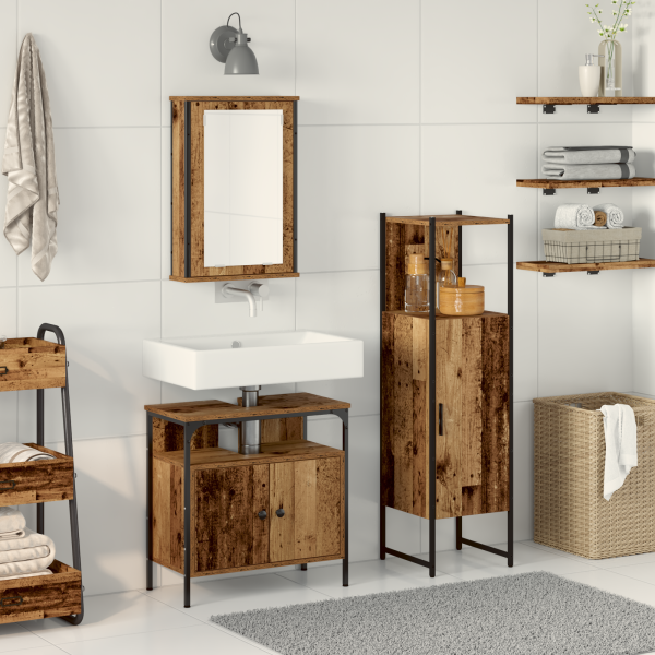 Conjunto de muebles de baño de 3 piezas Madera envejecida Madera tratada D