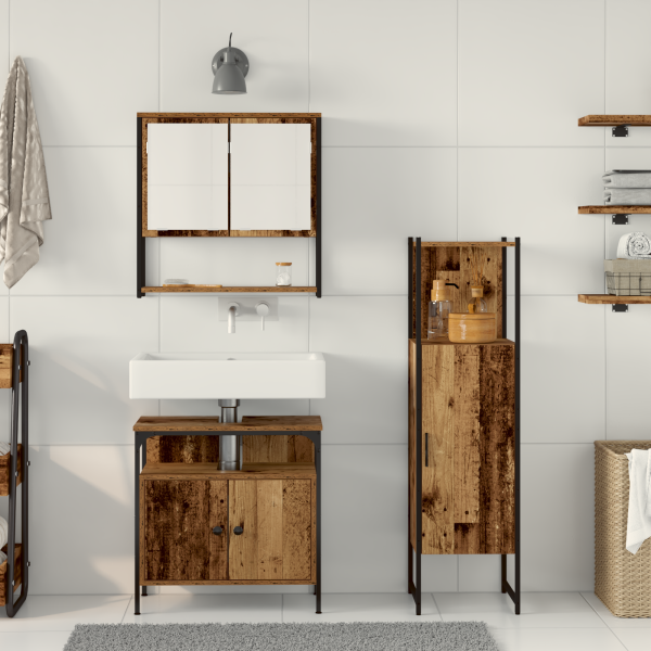 Conjunto de Muebles de Baño de 3 Piezas Madera Vieja Madera Maciza M 4