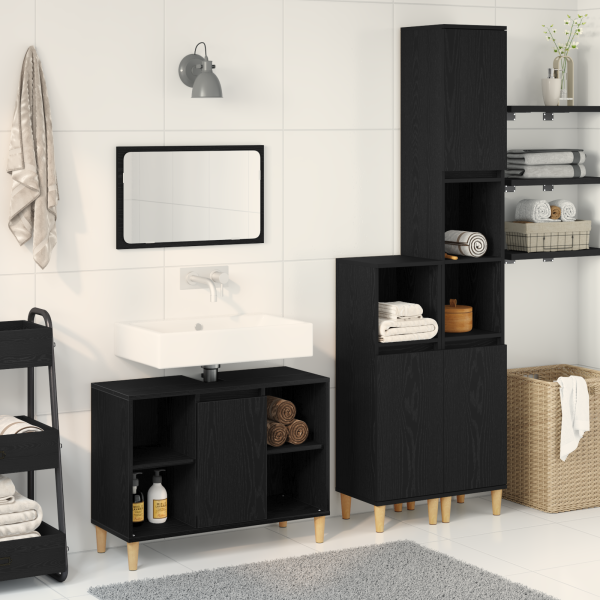 Juego de Muebles para Baño de 3 Piezas de Roble Negro y Madera Elaborada D