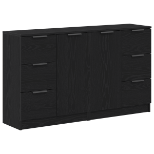 Buffets 2 pcs Madeira de Carvalho Preto 60x30x70 cm Madeira engenheirada H