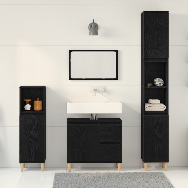 Juego de Gabinetes de Baño de 3 Piezas Roble Negro Madera Elaborada M 4