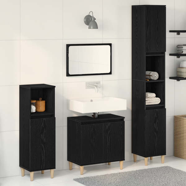 Conjunto de Muebles de Baño de 3 Piezas Roble Negro Madera Construida D