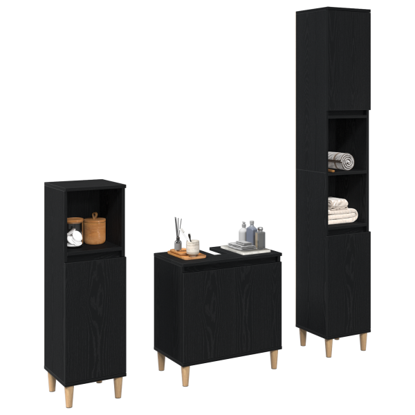 Conjunto de Muebles de Baño de 3 Piezas Roble Negro Madera Construida M 3