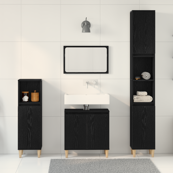 Conjunto de Muebles de Baño de 3 Piezas Roble Negro Madera Construida M 4