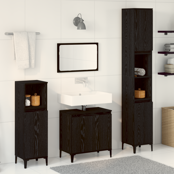 Conjunto de Muebles de Baño de 3 Piezas Roble Negro Madera de Calidad D