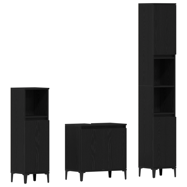 Conjunto de Muebles de Baño de 3 Piezas Roble Negro Madera de Calidad M 2