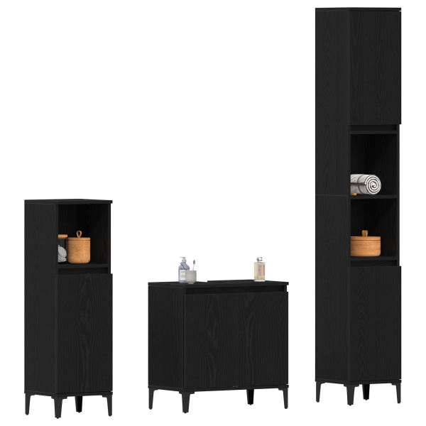 Conjunto de Muebles de Baño de 3 Piezas Roble Negro Madera de Calidad M 3