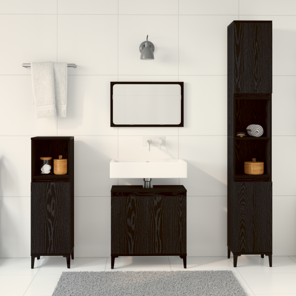 Conjunto de Muebles de Baño de 3 Piezas Roble Negro Madera de Calidad M 4