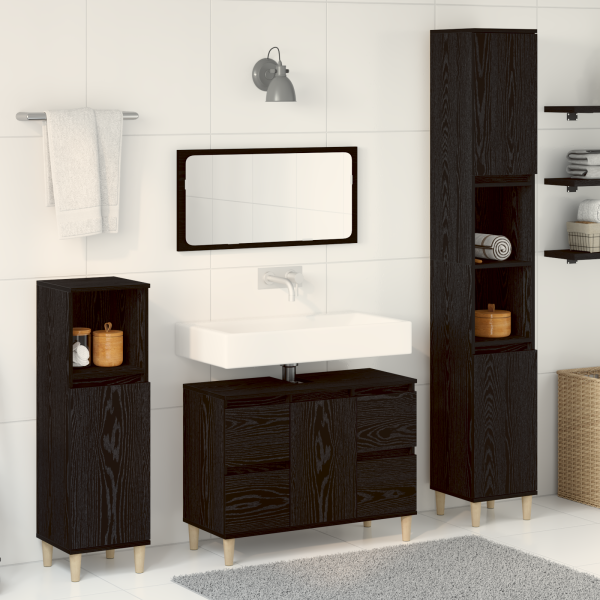 Juego de Muebles de Baño de 3 Piezas en Roble Negro de Madera Elaborada D