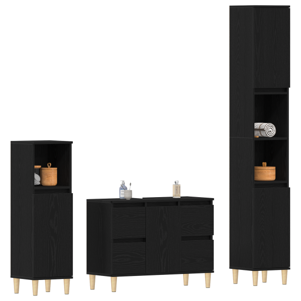 Juego de Muebles de Baño de 3 Piezas en Roble Negro de Madera Elaborada M 3