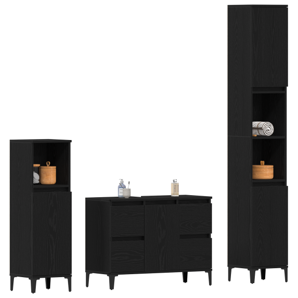 Juego de Muebles de Baño de 3 Piezas Roble Negro Madera Elaborada M 3