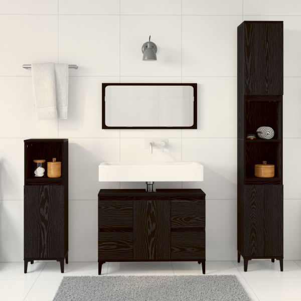 Juego de Muebles de Baño de 3 Piezas Roble Negro Madera Elaborada M 4