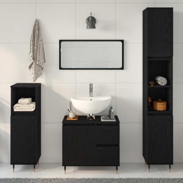 Conjunto de Muebles de Baño de 3 Piezas en Madera de Roble Negro M 4