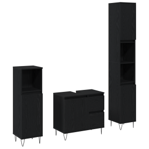 Juego de muebles de baño de 3 piezas de roble negro y madera elaborada H