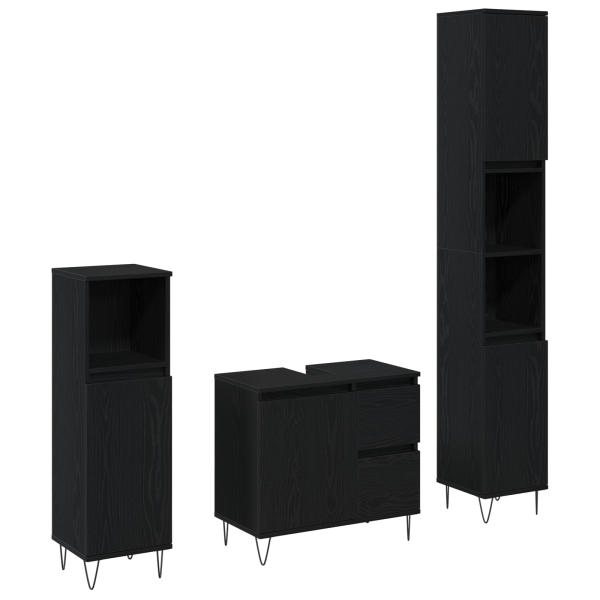 Conjunto de Móveis para Casa de Banho 3 Peças Carvalho Preto Madeira de Engenharia M 2