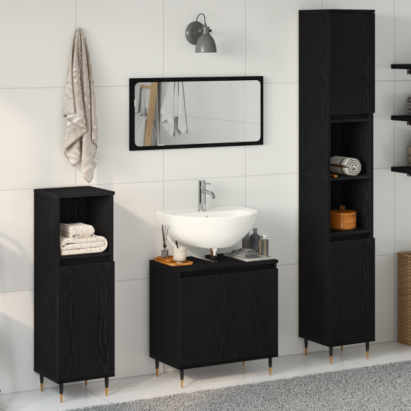 Conjunto de Muebles de Baño de 3 Piezas Roble Negro Madera de Alta Calidad D
