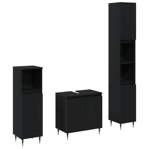Conjunto de Muebles de Baño de 3 Piezas Roble Negro Madera de Alta Calidad H