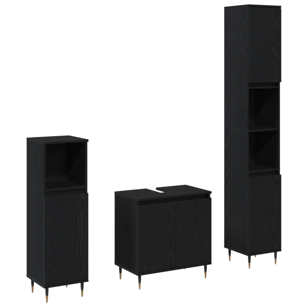 Conjunto de Muebles de Baño de 3 Piezas Roble Negro Madera de Alta Calidad M 2