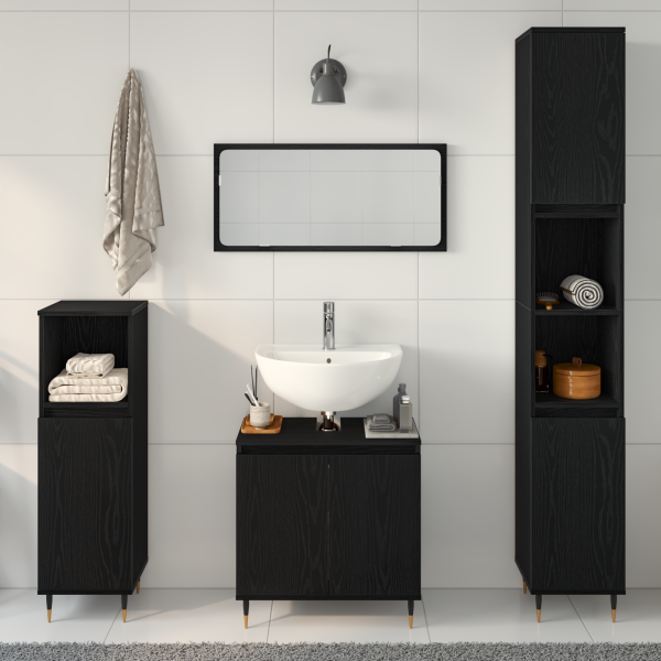 Conjunto de Muebles de Baño de 3 Piezas Roble Negro Madera de Alta Calidad M 4