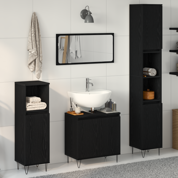 Conjunto de Muebles de Baño de 3 Piezas Roble Negro Madera de Calidad D