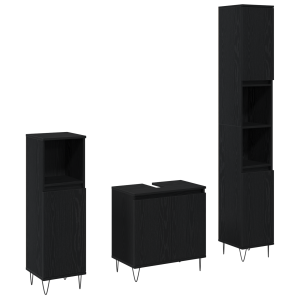 Conjunto de Muebles de Baño de 3 Piezas Roble Negro Madera de Calidad H