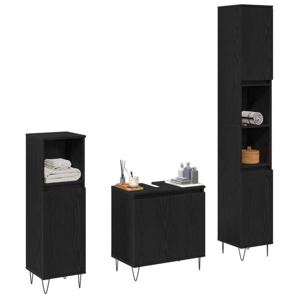 Conjunto de Muebles de Baño de 3 Piezas Roble Negro Madera de Calidad M 3
