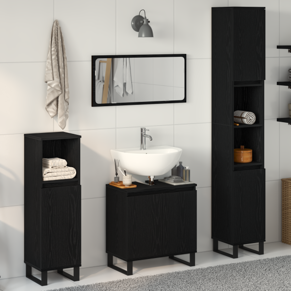 Juego de Muebles de Baño de 3 Piezas en Madera Ingenierizada Color Roble Negro D