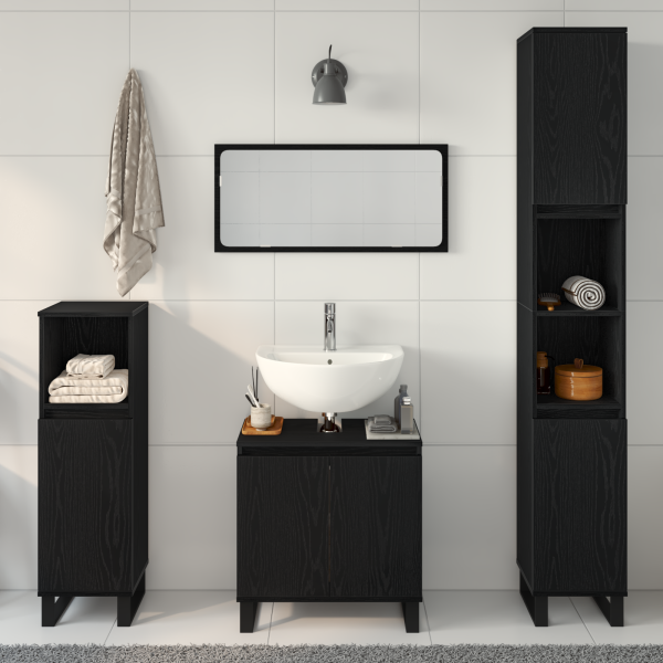 Juego de Muebles de Baño de 3 Piezas en Madera Ingenierizada Color Roble Negro M 4