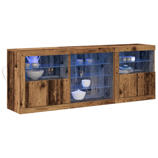 Aparador con luces LED Madera vieja 181.5x37x67 cm Madera recuperada M 3