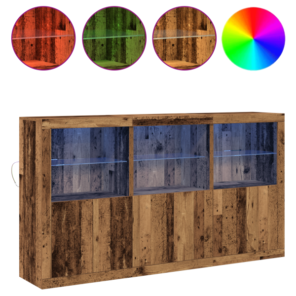 Buffet com Luzes LED Madeira Velha 181.5x37x100 cm Madeira Engenharia M 4