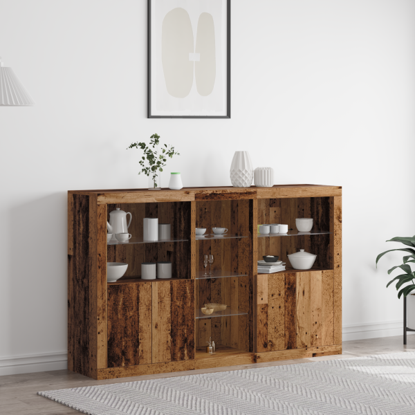 Sideboard con Luces LED Madera Vieja 162x37x100 cm Madera Elaborada D