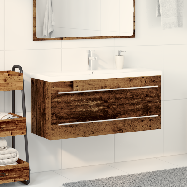Mueble de Lavabo de Baño con Lavabo Integrado Madera Envejecida Madera Ingenierizada D