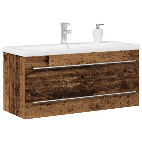 Mueble de Lavabo de Baño con Lavabo Integrado Madera Envejecida Madera Ingenierizada M 3
