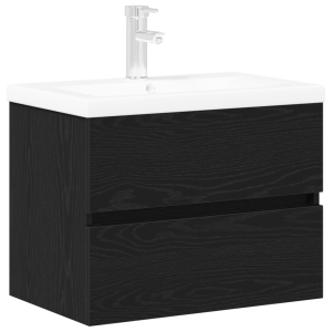 Gabinete de Lavabo  con Jofaina Integrada Roble Negro Madera Engineered H