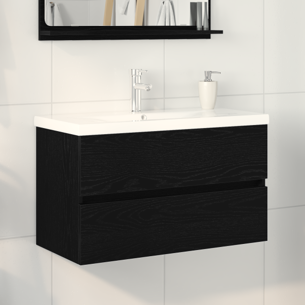 Gabinete para Lavabo  con Lavabo Integrado Roble Negro Madera Ingenierizada D