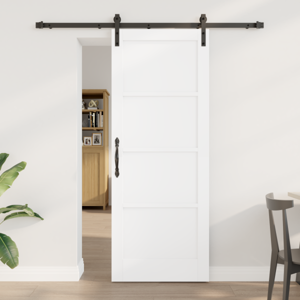 Puerta Deslizante  con Hardware Blanco 78x202 cm de Madera Sólida de Pino D