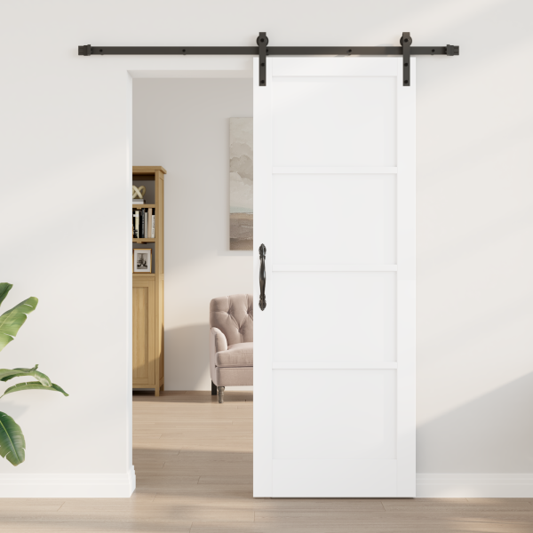Puerta Corrediza  con Hardware Blanco 78x211 cm Madera Maciza de Pino M 3