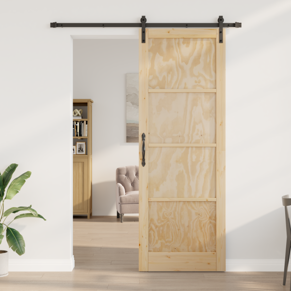 Puerta Corredera  con Juego de Herrajes 83x232 cm de Madera Maciza de Pino M 3