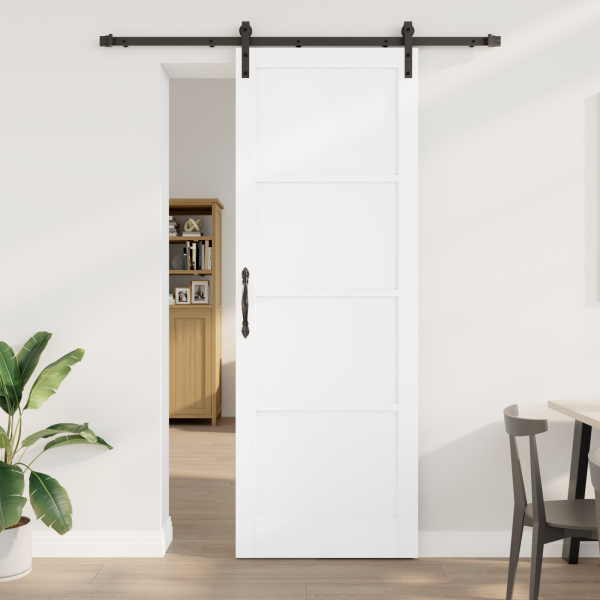 Puerta Deslizante  con Set de Herrajes Blanca 83x232 cm Madera Maciza de Pino D